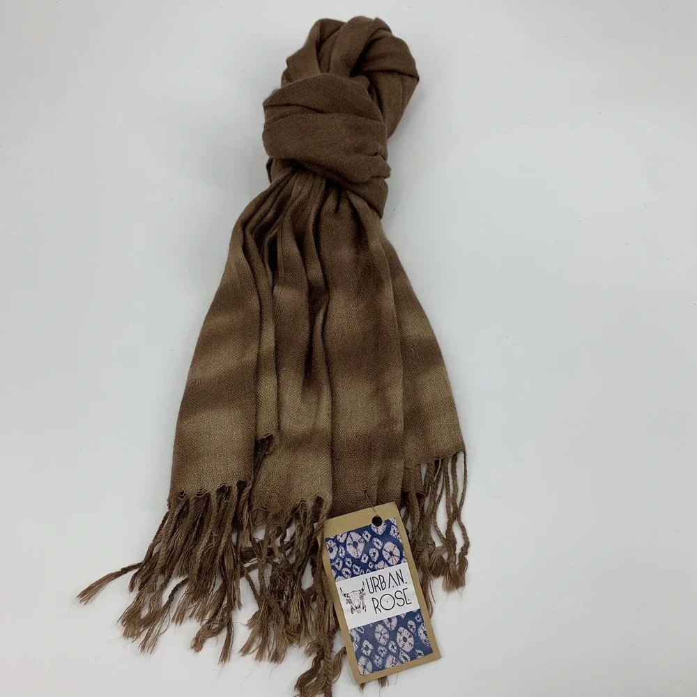 Urban Rose Maple Trail Scarf Brown Hand Dyed Fringed Boho Earthy Neutral NEW